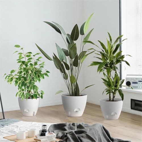 ZMTECH 9/10/12 Inch Self Watering Plant Pots with Watering Lip, Planters with Drainage Holes and Removable Saucer, Plastic Flower Pots for Indoor Outdoor Plants (3 Pack,Pure White) by ZMTECH - Image 2