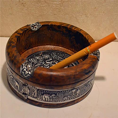 Retro Art Ashtray - Vintage Wooden Emboss Ashtray Home Office Tobacco Ash Tray Case - Household Ashtray Holder Home Ashtray Art Home Decoration, for Home & Office 7cm/2.75"#