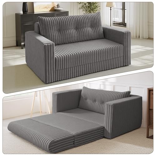 Image of HABUTWAY 41.3 inch Loveseat Boneless Couch, 4-in-1 Convertible Sofa Bed, Plush Fur Folding Futon Sofa Bed Couches with a Pillow for Living Room, High-Density Foam Support, No Assembly Required, Grey