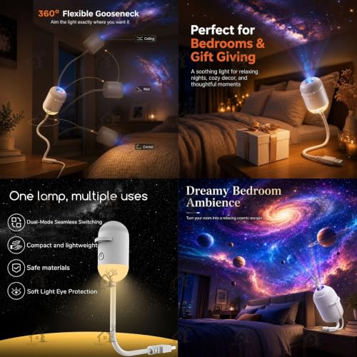 Image of 2-in-1 Galaxy Projector Night Light with 3 Sliding Projection Films, USB Starry Sky Lamp, Adjustable Brightness 360 Rotating Design and USB Power for Car and Bedroom Decoration for Adults and Kids