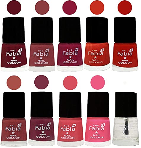 Image of SMC Fabia ALL IN ONE (PACK OF 10), Long Lasting Glossy Nail Polish, 6 ml Each, All Vibrant Colours,02452
