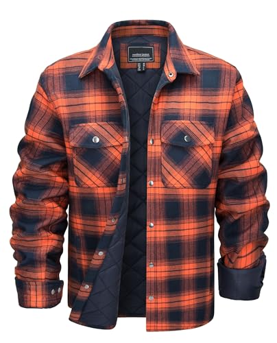 MAGNIVIT Mens Flannel Shirt Jacket Plaid Quilted Lined Coat Button Down Shirts Jacket Casual Winter Coat with Pocket