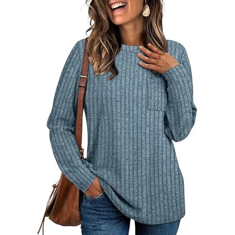 Aokosor Tops for Women 2024 Trendy Sweatshirts Soft Long Sleeve Tee Shirts Loose Fit Blue S Cover