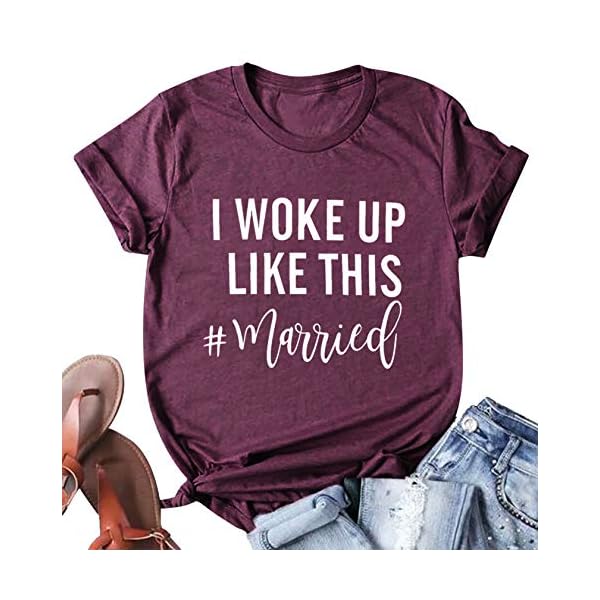 I Woke up Like This Married Shirt Women Cute Bride T-Shirt Wife just Married Honeymoon Top Tee Purple