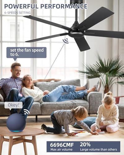 Image of YOUKAIN 52 Inch Smart Ceiling Fan Without Lights, Black Modern Ceiling Fan with Remote & APP Control, Reversible Blades, Indoor Outdoor Ceiling Fan for Bedroom Living Room, 52-YJ812-BK-NL