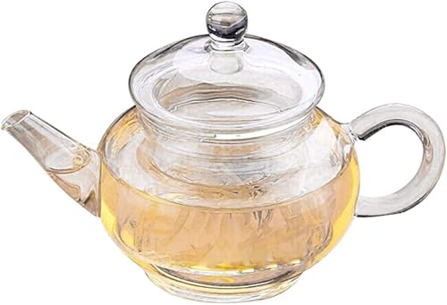 Healeved Tetera de vidrio segura para estufa, tetera de café, tetera transparente con infusor de hojas sueltas y tetera floreciente