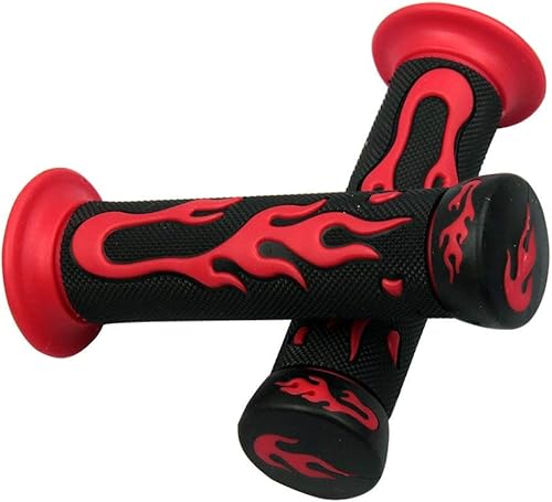 MotorToGo Compatible Red 3D Flame Handlebar Hand Grips with Flame Caps for 2015 Kawasaki Ninja H2R