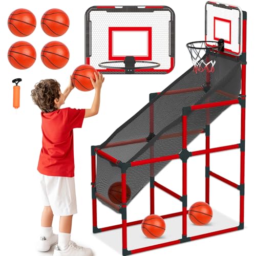 TOY Life Arcade Basketball Game Set Height Adjustable Easy Set Up with 4 Balls and Hoop Game for Kids 3 to 12 Years Old Indoor Outdoor Sport Play, Air Pump Included, Toys for Boys 5-7 Competition