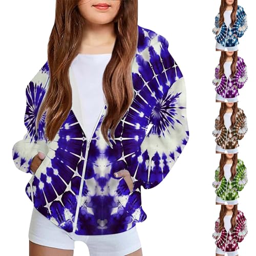 Girls Tie Dye Oversized Full Zip Hoodie Kids Casual Long Sleeve Sweatshirts Cute Jackets with Pockets for Boys 4-12 Years2