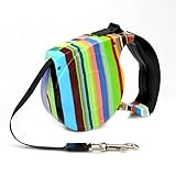 Rrunzfon flexi-Rollleine mit Griff – Ein-Knopf-Bremse und Feststeller, für kleine und mittelgroße Hunde / Katzen / Welpen, reflektierender Gurt, 5 m
