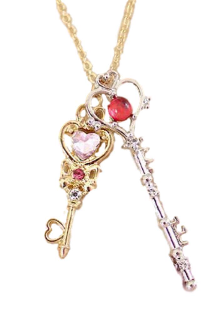 GK-O Sailor Moon Golden Silver Keys Pendant Metal Necklace Japanse Anime Cosplay
