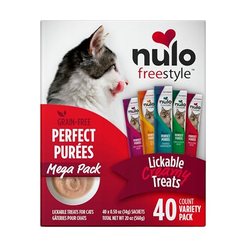 Nulo Freestyle Grain-Free Perfect Purees Premium Wet Cat Treats, Squeezable Meal Topper for Felines, High Moisture Content to Support Cat Hydration, 0.5 Ounce, 40-Count Variety Pack