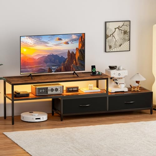 IKIFLY テレビ台 伸縮 テレビボード 収納チェスト ロータイプ 棚付き 引き出し ローボード ライト付き テレビラック ワイドチェスト 自由レイアウト 大容量収納 コーナータイプ 32/40/50型対応tv台 オープン収納 幅調整可能 角度調整 省スペース 北欧 おしゃれ 総耐荷重150kg(幅100-190×奥行30×高さ42cm,黒色)