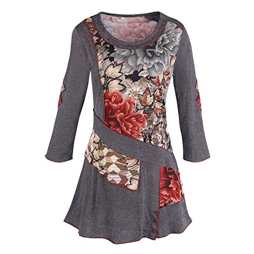 Parsley & Sage - Fig Leaf, 3/4 sleeve v-neck tunic top in a casual floral style