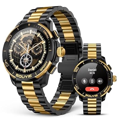 SOUYIE SW-7 Lux Smart Watch for Men, High-Gloss Ceramic Bezel & Two-Tone Steel, 1.43" AMOLED Display, AI GPT Voice Assistant, Bluetooth Calls, Health Monitor, 100+ Sports Modes, Compatible iOS Android