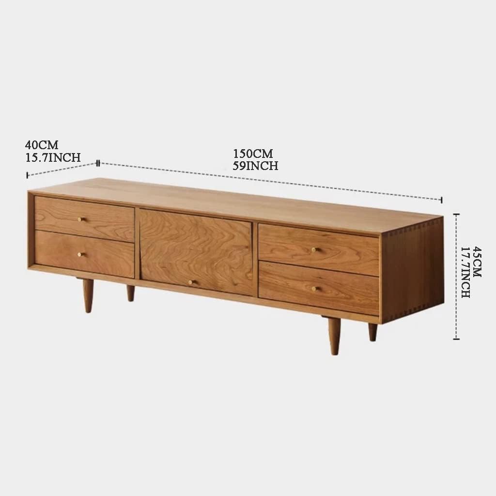 Soporte de TV con puerta de armario reversible, centro de entretenimiento moderno de madera con 4 cajones, mueble de TV, consola de TV para sala de estar y dormitorio, 59 x 15.7 x 17.7 pulgadas