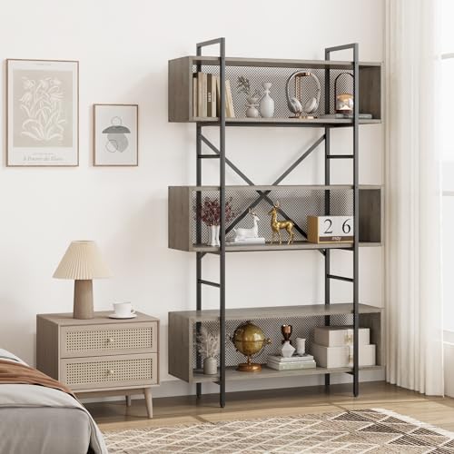 GAOMON 6 Tier Bookshelf with Storage, 71.3 Inch Tall Industrial Book Shelf with Open Display Bookshelves, 6 Shelf Bookcase with Metal Frame for Living Room, Bedroom and Home Office-Grey