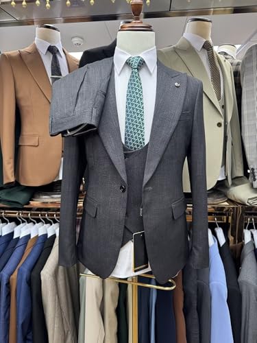 Men's Suits Slim Fit 3 Piece Set Formal Tuxedo Suit 1 Button Solid Jacket Blazer Pants for Wedding Prom Business4
