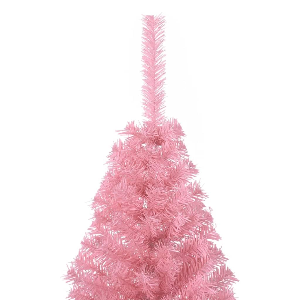 Árbol de Navidad artificial de 150 cm rosa con soporte de PVC, medio árbol de Navidad para la pared como decoración de ahorro de espacio con soporte de acero