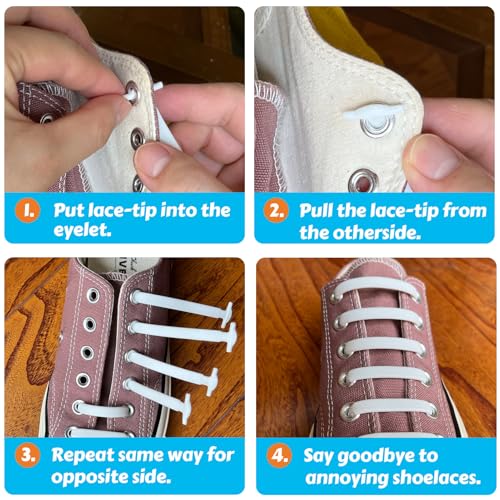 Vandomrise Elastische Silikon Schnürsenkel, Kinder & Erwachsene No Tie Shoelaces, Schnürsenkel ohne Binden Wasserdichte Flaches Elastikband für Sneaker Stiefel Brettschuhe und Freizeitschuhe, Weiß