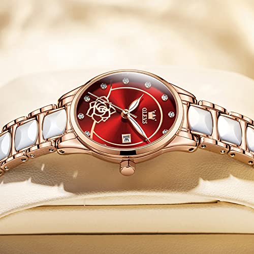 Image of OLEVS Women's Wristwatch, Fashionable, Easy to Read Japanese Movement, Popular, Cute, Date, Luminous, Waterproof, Valentine's Day Gift, wine red - 3606