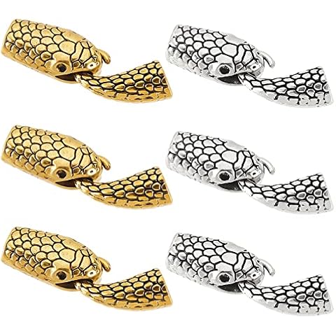 NBEADS 12 Sets Schlangenförmige Haken Armbandverschlüsse Set, 2 Farben Tibetische Legierung Schlangenkopf und S Haken Kniehebel Verschlüsse Ende Schmuckverschlüsse Cover