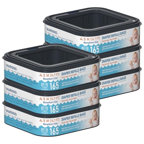 Square Starter Refills Disposal Bags Refill Compatible with Diaper Genie Compact and Select Pails (Not Fit Classic Version Pails), Hold Up to 165 Newborn-Sized Diapers Per Refill, 6 Pack