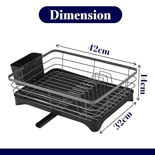 Image of Kuber Industries Stainless Steel Kitchen Drying Rack with Drain Tray & Cutlery Holder | Countertop Utensils Stand | Dish Rack for Kitchen | Bartan Stand | Gray