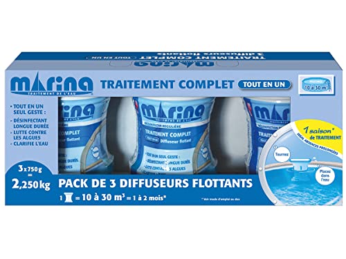 Marina Lot de 3 Traitement Complet au Chlore en diffuseur Flottant pour piscines 10 à 30 m³
