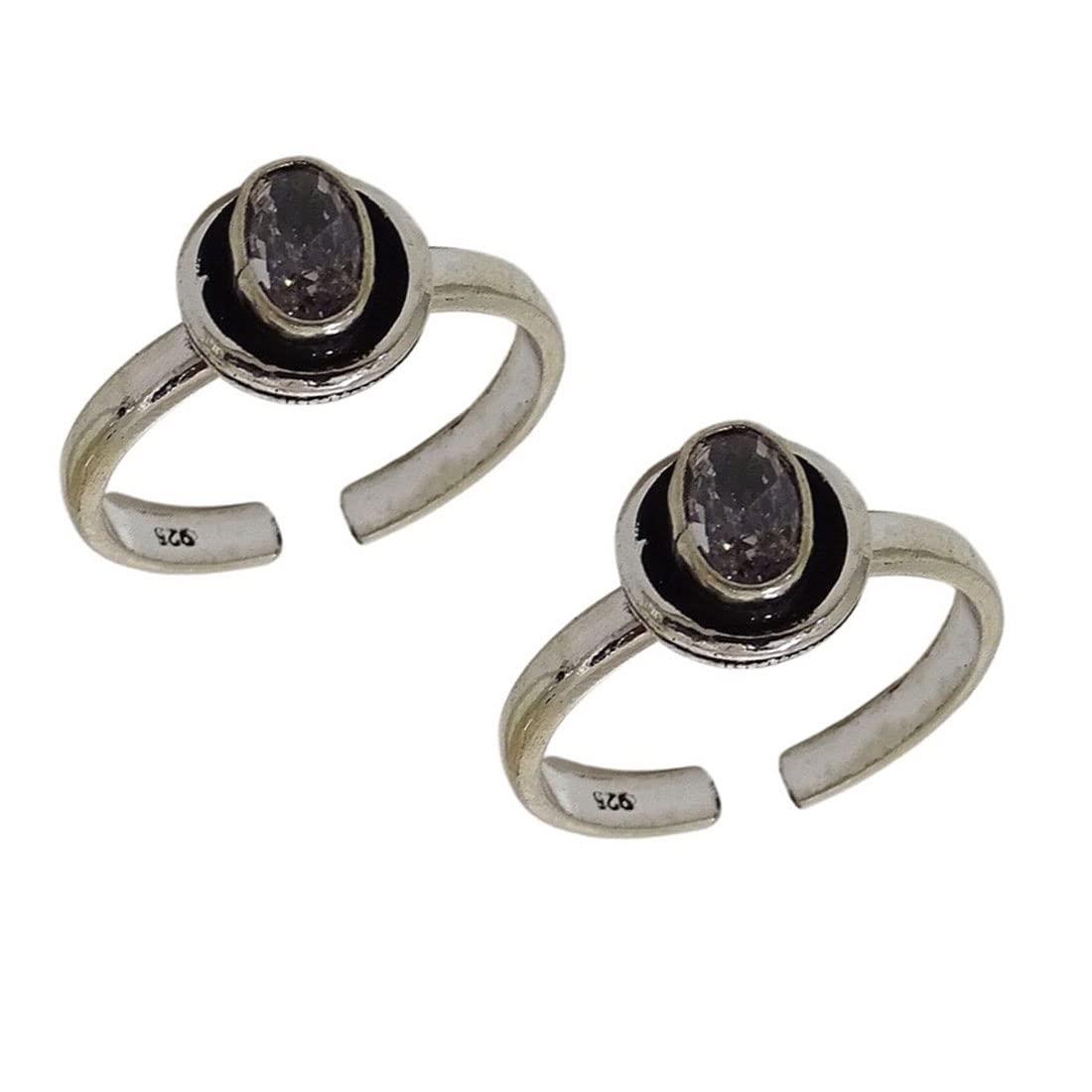 sahiba gems 925 Sterling Silver Very Beautiful Rich Look Antique Toe Rings/Chutki with Cubic Zirconia For Women Free Size Pack in 2 Pieces-picture-45