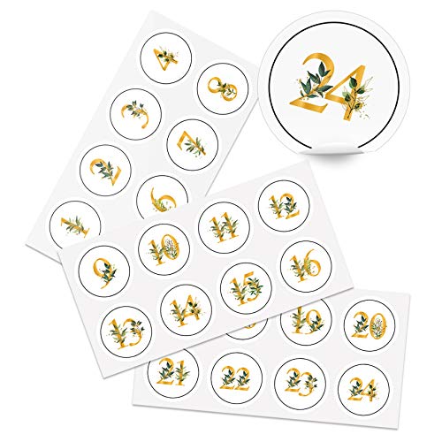 Yabaduu - Calendario de Adviento con números para pegar números 1 - 24 pegatinas autoadhesivas para Navidad, 4 cm por pegatina de calendario de Navidad, DIY Y048 (número 1 de dorado) Cover