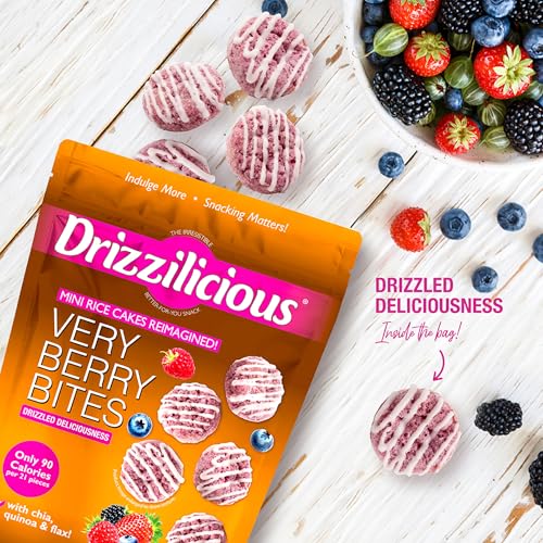 Drizzilicious Mini Flavored Rice Cakes Very Berry - Rice Crisps, Healthy Snack for Adults and Kids, Vegan, Gluten Free Snack, Allergen Free, Only 90 Calories Per 21 Pieces - 4 oz (Pack of 2)