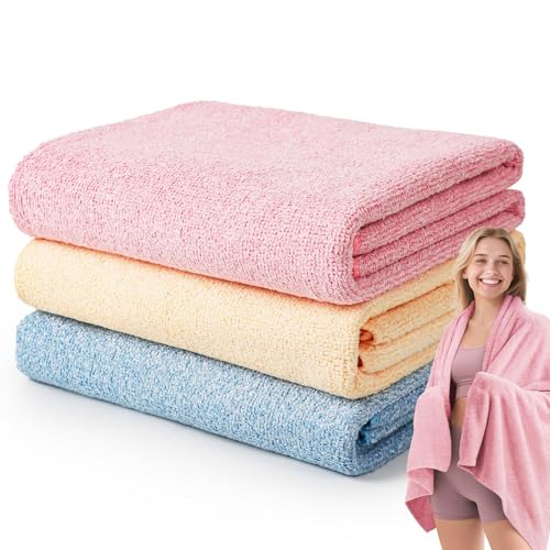 SOOWASH Microfiber Gym Towels for Showering Working Out Quick Dry Remove Bacterias Large Sizes Lightweight Gym Towel for Women Men Tennis Sports Towels for Body Hot Yoga 27 X 55 inch Pink/Yellow/Blue
