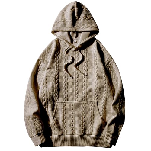 Knit Hoodies for Men Fashion Pullover Shirt Long Sleeve Men's Trendy Textured Hooded sweatshirts Drawstring Hoodie