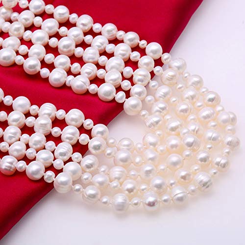 JYX Multi Strand Pearl Necklace 5x10mm White Freshwater Cultured Pearl Necklace for Women 20" - Image 6