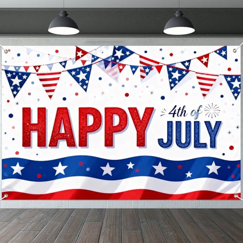 Image of IVN Happy 4th of July Backdrop Banner 71 x 43 Inch USA Flag Bunting Background Photo Booth Backdrop Independence Day Party Decorations Supplies Memorial Day Veterans Day Indoor Outdoor Decor