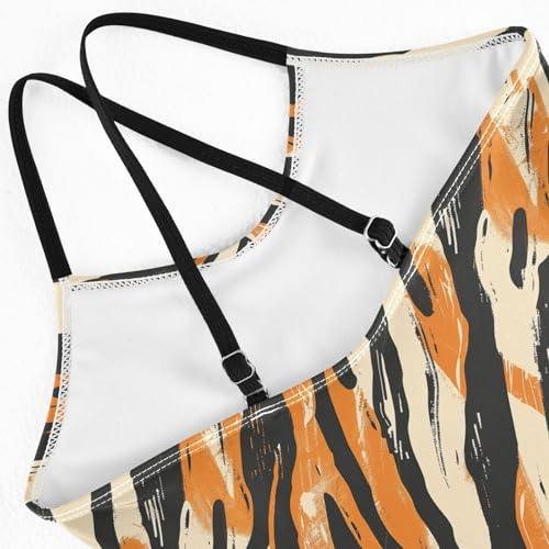 ALAZA Tiger Stripes Geometric Girl’s Swimsuits Bathing Suit One Piece Beach Swimwear4