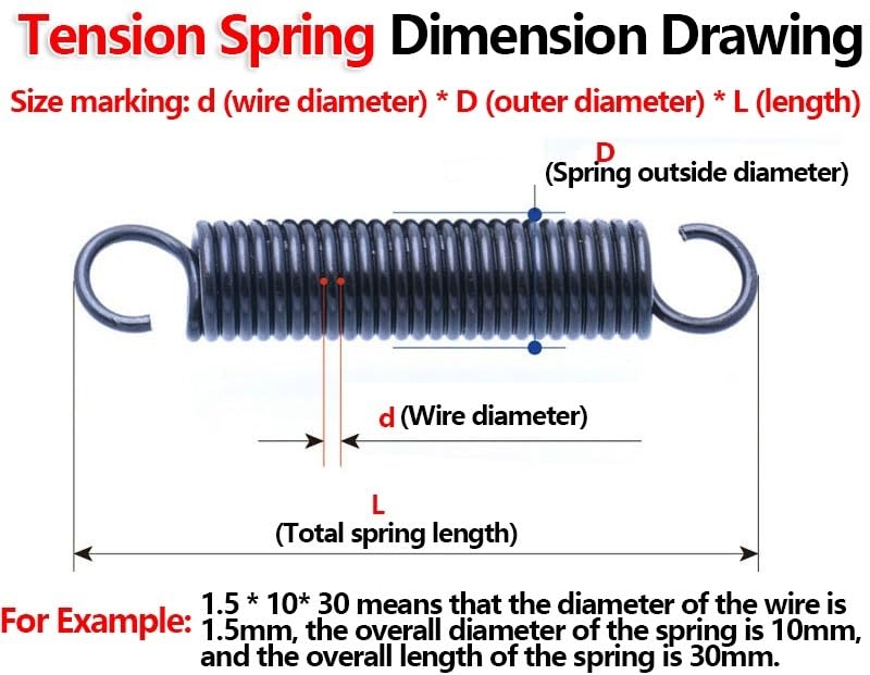 1pc Open Hook Tension Spring Wire Dia 1/2mm, 65Mn Extension Springs, Manganese Steel Helical Extension Springs(80MM*12MM*1.0MM)