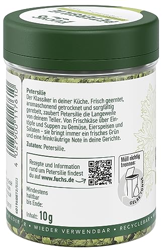 Fuchs Gewürze - Petersilie gerebelt - kräutrige Note für Eierspeisen, Gemüse und Salate - natürliche Zutaten - 10 g in wiederverwendbarer, recyclebarer Dose