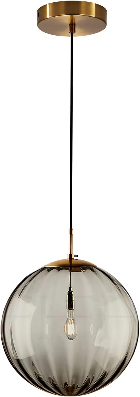KCO Lighting Mid Century Modern Globe Pendant Light Smoke Mini Vintage Grey Glass Pendant Lighting 1-Light Single Globe Chandelier Farmhouse Kitchen Island Light Fixtures (Smoke Gray-7.9”)
