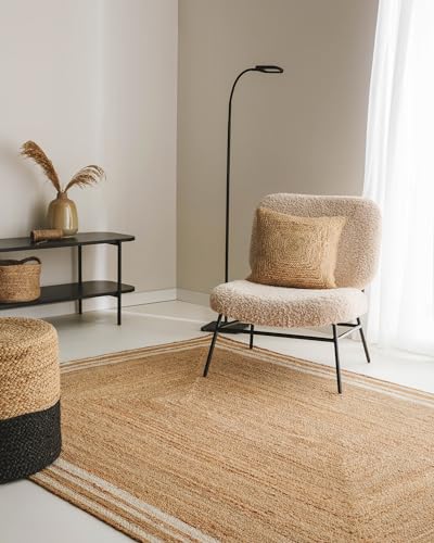 benuta Pure Jute Teppich Jutta - Natur 60x100 cm - Weiße Bordüre -...