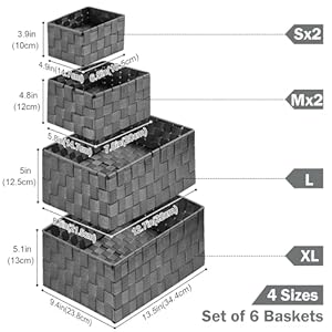 Woven Storage Baskets, Storage Bins, Cube Basket Container Baskets Storage Boxes Organizers for Clothes /Shelves/ Closet, Set of 6 (Grey) Woven Storage Baskets Storage Bins Cube Basket Container Baskets Storage Boxes Organizers for Clothes Shelves Closet Set of 6 Grey