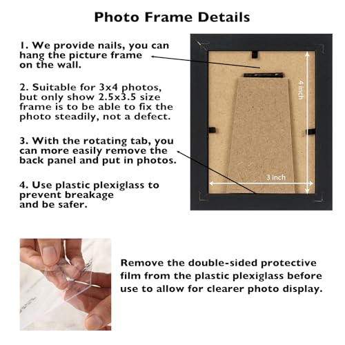 Image of JCJMY 3x4 Picture Frame Black for Tabletop or Wall, 3 x 4 Wall Gallery Poster Photo Frame with Shatter Resistant Plexiglass, Black