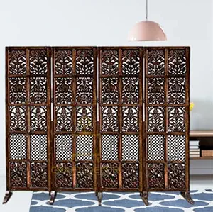 CRAFT DECOR Wooden Room Partition for Living Rooms, Wood Screen Separator and Wooden Room Wall Dividers 4 Wall Panels with Stands for Living Room/Bedroom/Office/Restaurant (Brown)