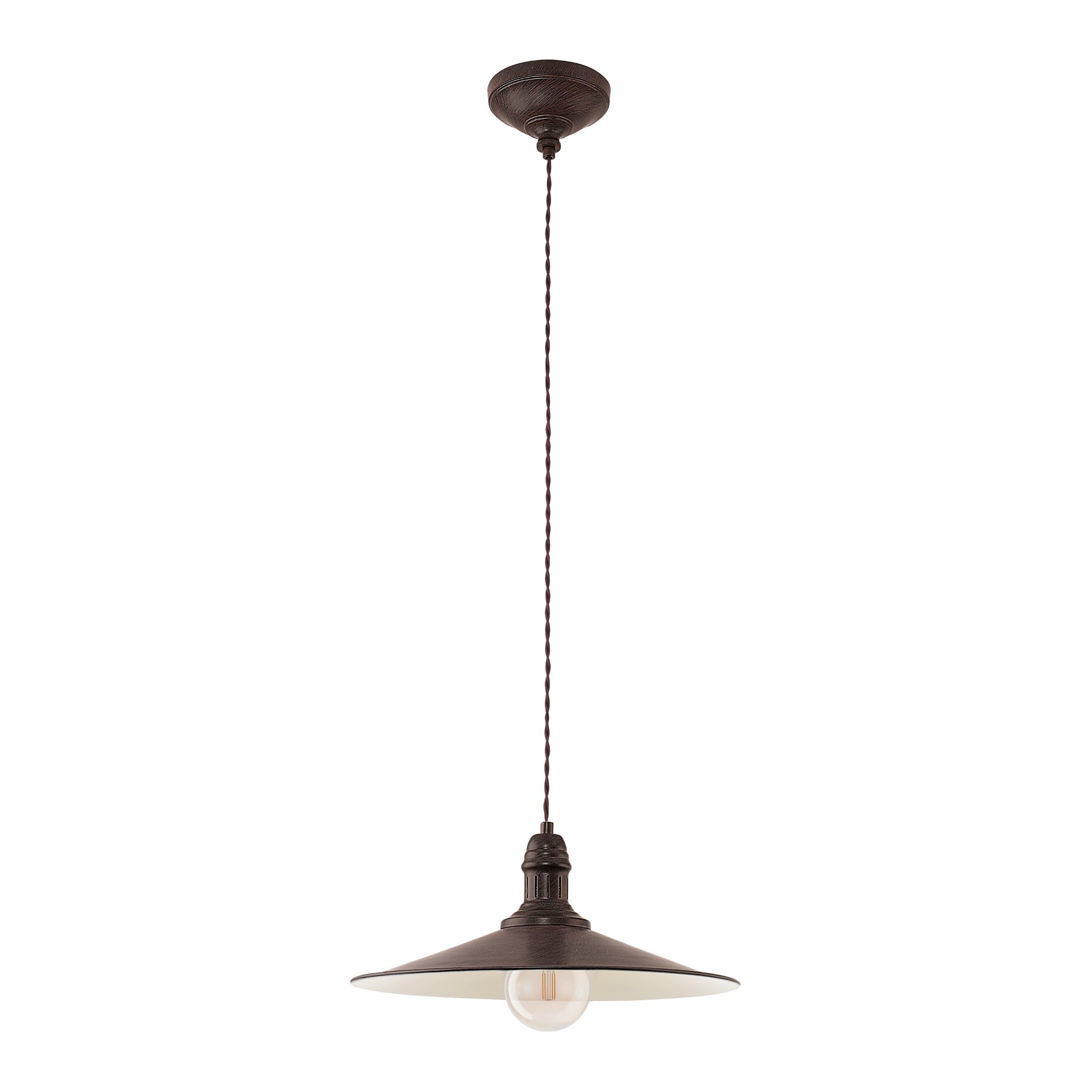 EGLO Pendelleuchte Stockbury, 1 flammige Hängelampe Industrial, Vintage, Retro, Hängeleuchte aus Stahl in Antik-Braun, Beige, Esstischlampe, Wohnzimmerlampe hängend, E27 Fassung, Ø 36 cm