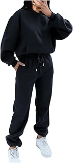 Amikadom Roupas femininas pretas agasalhos calças brunch roupas moletom moletom moletom 2 peças perna reta simples outono inverno roupas agasalhos 2023 roupas moda V1 P, Preto, P