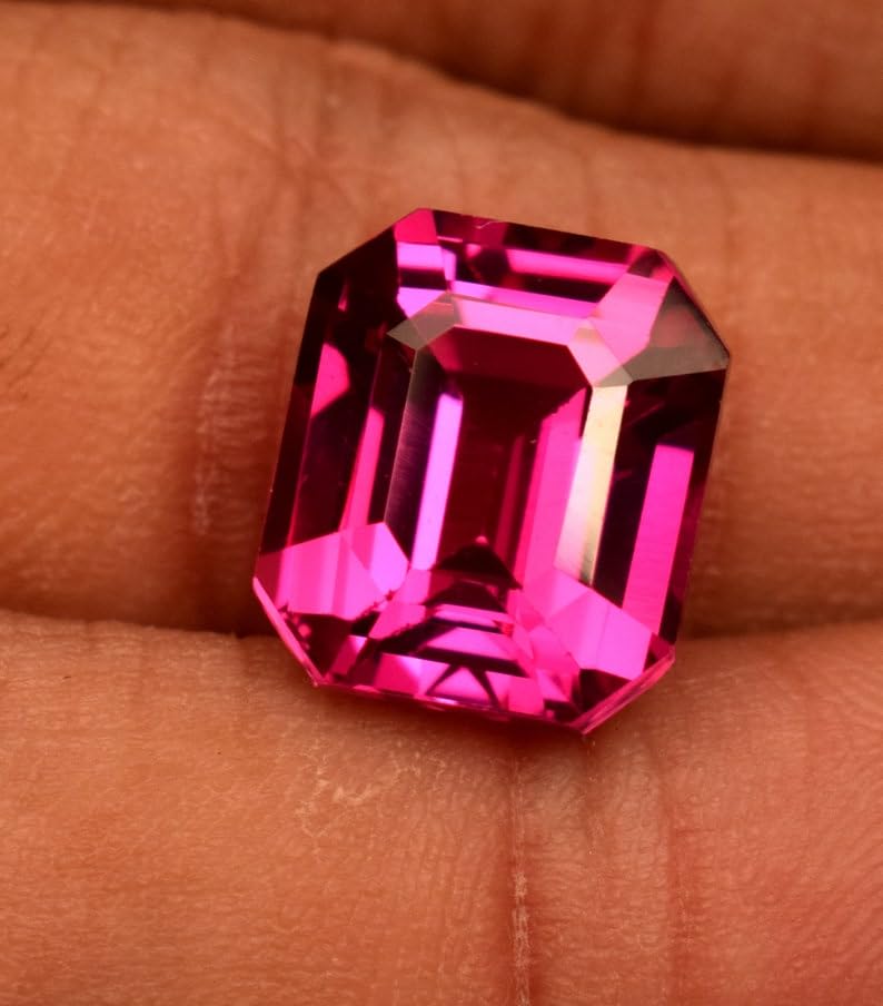Saphir rose naturel taillé en émeraude pour création de bijoux d'exception - 4