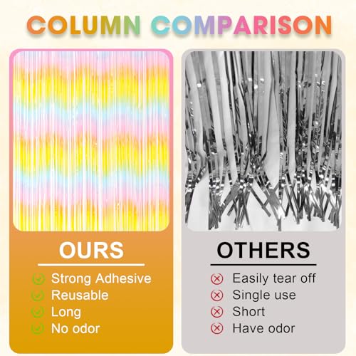 Image of Voircoloria 2 Pack Pastel Rainbow Foil Fringe Backdrop Curtains, Tinsel Streamers Birthday Party Decorations, Fringe Backdrop for Baby Shower, Gender Reveal, Birthday Party