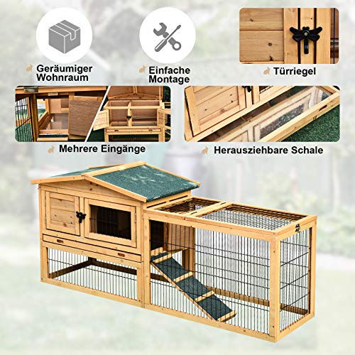 PawHut Kleintierstall kleitierkäfig mit Freigehege Meerschweinchenstall Freilaufgehege Winterfest Outdoor Tierstall… – Bild 6