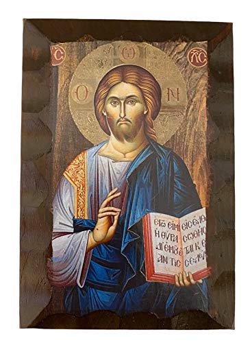 Handmade Greek Christian Orthodox Wood icon of Jesus Christ (17 X 12 cm or 6.7 X 4.7 in) Solid Wood